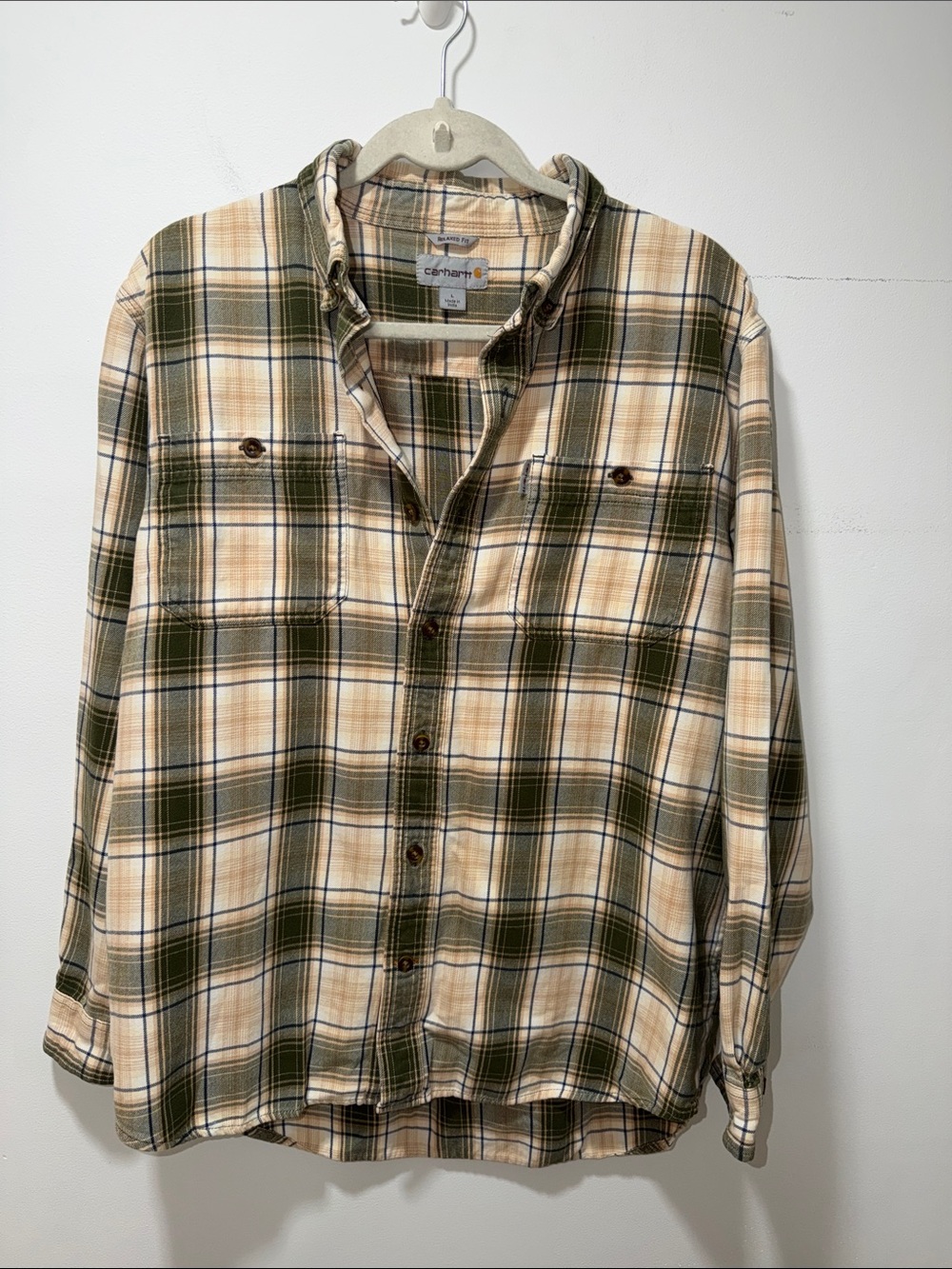 Carhartt Mens Relaxed Fit‎ Plaid Flannel Shirt OUTDOOR L Ranch Country Cowboy